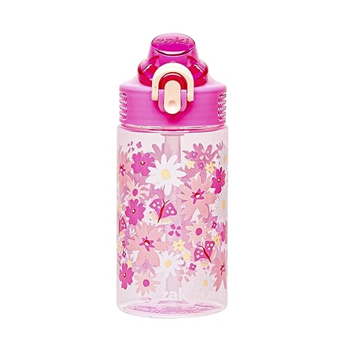 Zak Designs Flower Power Sage 16oz Leak-Proof Straw Kids Water Bottle - color: Flower Power, size: 16 Ounces