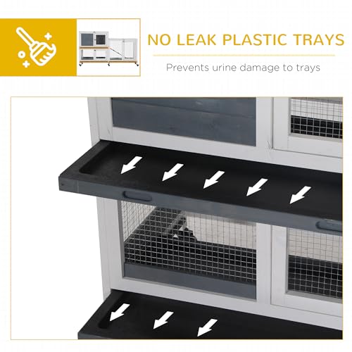 PawHut Wooden Rabbit Hutch Bunny Hutch Elevated Pet House Cage Small Animal Habitat with No Leak Tray Lockable Door Openable Top for Indoor 57.75" x 18" x 32.5" Grey | Elevated Pet House Cage, Small Animal Habitat, No Leak Tray, Lockable Door, Openable To