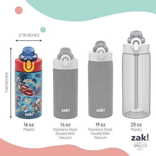 Zak Designs Disney Pixar Cars Sage 16oz Leak-Proof Straw Kids Water Bottle | BPA Free, Durable Plastic, Cupholder Friendly, Dishwasher Safe, Easy to Clean, Lid Lock, Handle, For School, Home, Travel - color: Cars (Lightning McQueen & Mater), size: 16 Ounc