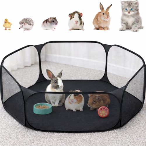 Amakunft Small Animal Playpen, Pop-Up Portable Play Yard for Guinea Pigs, Rabbits, Hamsters, Hedgehogs, Foldable Exercise Fence with Breathable Mesh for Indoor Outdoor Use | 47 x 24 x 15 in portable guinea pig play pen with breathable mesh, folds flat for