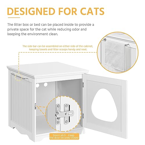 Yaheetech Cat Litter Box Enclosure, Litter Box Furniture Hidden with Towel Bar, Wooden Pet Washroom, Dog Proof Cat Litter Box Cabinet, Indoor Cat House, Side End Table, White - color: White, size: 19 ″ L × 20″ W × 20.5″ H