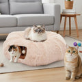 DUMOS Cat Tunnel Bed for Indoor Cats, Cave Donut Play Tunnel, Cream White | Soft Plush Peekaboo, Washable Circle Cushion, Multifunctional Playground Under Tree Toys for Kittens, Puppy, Rabbit, Ferret - color: Plush Cream