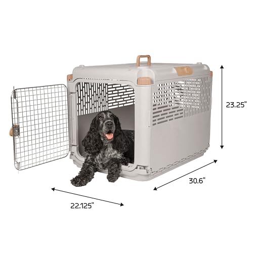 SportPet Designs Collapsible Medium Pet Travel Carrier (Tan), Hard-Sided Kennel for Medium Dogs, Puppies, Cats, Kittens, Animals up to 50lbs, Washable Home & Outdoor Pet Crate, 30.6"L x 22"W x 23.25"H - color: 30" Medium (Tan)