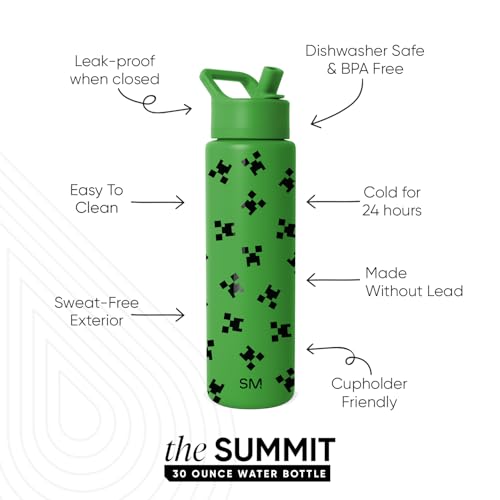 Simple Modern Minecraft Water Bottle with Straw | 30oz | Creeper | Summit Stainless Steel Water Bottles, Insulated Metal Cup | Leak Proof for School, Gym, Travel, Sports | Minecraft Creeper - color: Minecraft: Creeper, style: 30oz Water Bottle