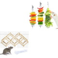 3Pcs 304 Stainless Steel Rat Foraging Feeders,1pc M Wooden Rat Climbing Toys,Hanging Rodent Cage Accessories,Fit Rats Mice Parakeet