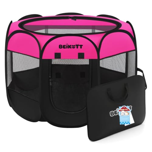 Cat Dog Playpen, Foldable Pet Puppy Dog Playpen, Cat Tent Crates Cage, Portable Playpen for Dogs Cats Rabbits Pigs Bunny Indoor/Outdoor, Pop Up Dog Kennel Playpen Enclosure with Carring Bag - color: Rose, size: L(45"L x 45"W x 23"H)