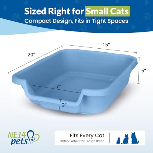 KittyGohere Senior Cat Litter Box Small with Scoop, 2 Pack Blue | Open Top Low Entrance Kitty Litter Box With With Long-handle Jumbo Scoop, Lightweight & Durable Litters Box, Made in USA - color: Little Boy Blue, size: Small(2 Pack) with Scoop