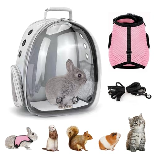 Rabbit Carrier Small Pet Carrier with Bunny Harness and Leash | Large Bunny Carrier Clear Bubble Window Small Animal Carrier for Guinea Pig Ferret Hedgehog Squirrel Kitten Travel Walking - color: Rabbit Carrier Backpack