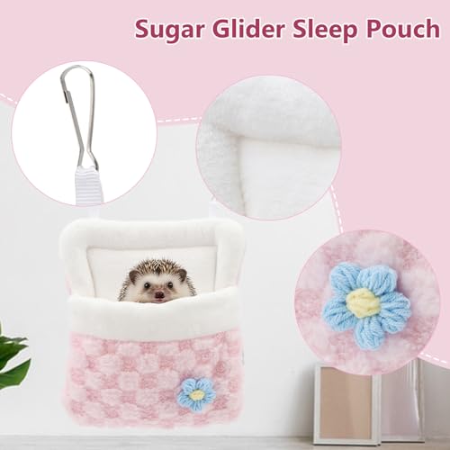 Litewoo Sugar Glider Sleeping Pouch Winter Warm Plush Hamster Sleeping Bag Bed Hideout Hanging Nest Bed for Small Animal Sugar Glider Rat Hamster Squirrel Chipmunk Hedgehog (Pink) - color: Pink