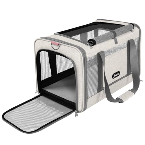 GAPZER Cat Carrier American Airline Approved 18x11x11,Top Opening Pet Cage | Mini Dog Foldable Soft Carrying Bag, Bichon Crate Kennel Breathable Case Hard Bottom, 4-Side-Ventilation See Through Mesh Bag - color: Beige