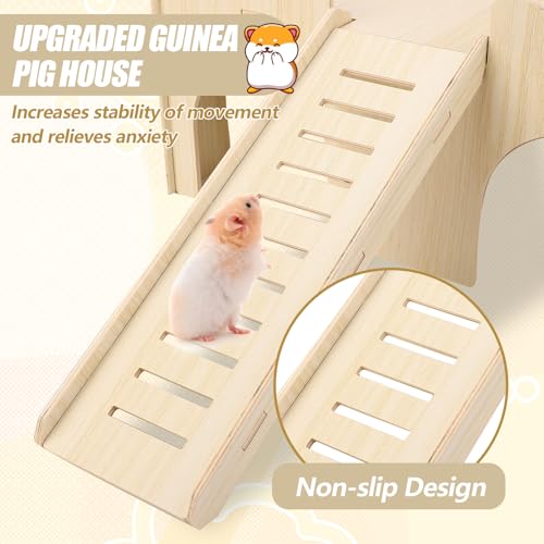 Large Guinea Pig Hideout, 14.96 X 9.45 X 7.09in Wooden Guinea Pig House | Hamster Hideout with Stair Stable Guinea Pig House for Squirrel Hamster Small Animal