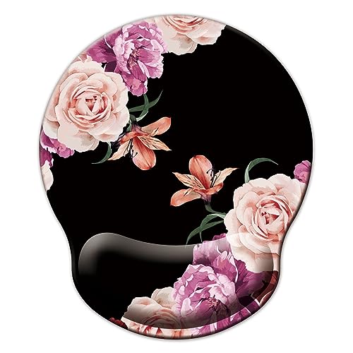 Mouse Pad with Wrist Support, Ergonomic Mouse Pad with Memory Foam Wrist Rest Cushion, Non-Slip Rubber Base Gaming Mice Pad for Home Office Computer Laptop, Flowers Pink - color: Flowers pink