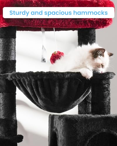 Hey-brother Cat Tree Tower With Large Bed, Hammocks, Scratcher, MPJ006SBR - color: Black and Red, size: 35.4 inch