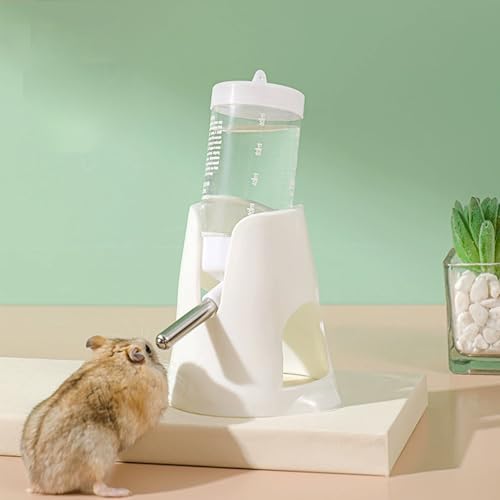White Hamster Water Bottle with Stand Water Bottle with Food Container Base Automatic Bottle Dispenser for Dwarf Hamster Gerbil Small Animals