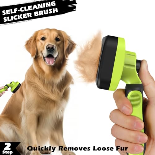 Professional 3PCS Self Cleaning Slicker Brush & Pet Grooming Rake & Flea Comb for Dogs,Cats and Horses | Double-Sided Dematting Comb & Skin Friendly Deshedding Grooming Tool | Pet Supplies (Green) - color: Green