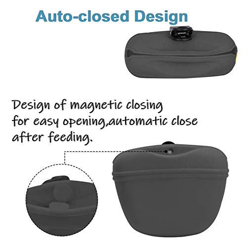 RoyalCare Silicone Dog Treat Pouch-Small Training Bag-Portable Dog Treat Bag for Leash with Magnetic Closure and Waist Clip[US Design Patent] - color: dark grey