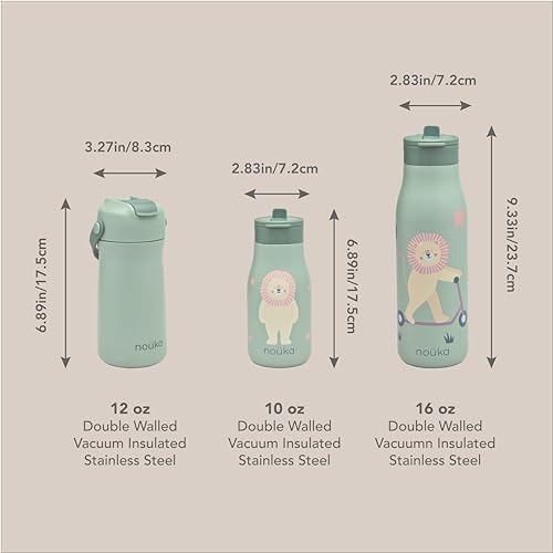 noüka Insulated Stainless Steel Kids Water Bottle | Silicone Straw & Spout | Leak-Proof | BPA-Free | Folding Handle | Pip the Rabbit | 16 Oz
