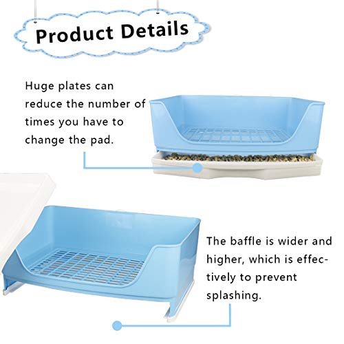 PINVNBY Large Rabbit Litter Box Bigger Pet Litter Pan Trainer with Drawer Corner Toilet Box for Adult Guinea Pigs Chinchilla Ferret Hedgehog Small Animals(Blue) - color: Blue