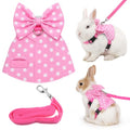 Bunny Harness and Leash Set, Adjustable Rabbit Harness with Buckle | Rabbit Harness and Leash Set for Small Pet Rabbit Kitten Guinea Pigs (Pink Polka Dot, S)