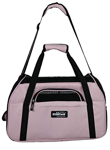 EliteField Soft-Sided Pet Carrier for Cats & Small Dogs (3-Year Warranty) | Airline Approved, Removable Bed & Cover, Built-In Leash, Luggage Sleeve, Seat Belt Loop, Waterproof, Durable, Foldable - color: Pink, size: 19.0"L x 10.0"W x 13.0"H