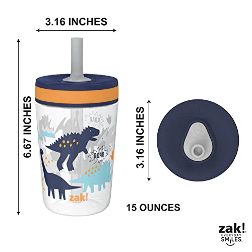Zak Designs Kelso Toddler Cups For Travel or At Home, 15oz 2-Pack Durable Plastic Sippy Cups With Leak-Proof Design is Perfect For Kids (DinoRoar, Zaksaurus) | BPA Free, Plastic, Sippy Cups, Cup Holder Friendly, Dishwasher Safe, Easy to Clean, Dinosaur, F