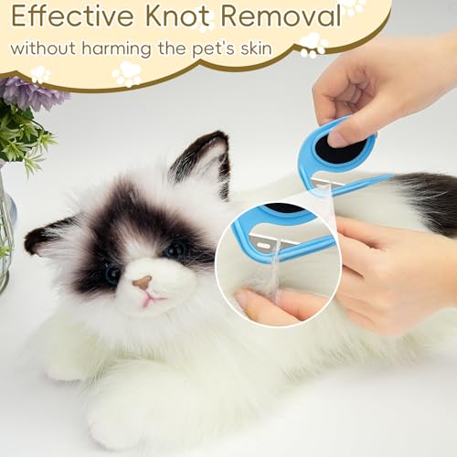 4Pcs Cat Dematting Comb Set - Safe Hidden Blade Pet Knot Remover for Matted Fur, No Scratch Grooming Detangling Tool for Dogs & Cats, Non-Slip Handle - size: Knotting Cut Combs