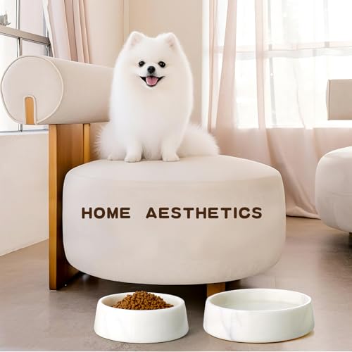 SAMAH White Marble Dog Bowl, Non-Slip Non-Tipping Heavy Dog Food Bowl, Large Weighted Stone Dish, Natural Marble Dog Water Bowl, Easy to Clean, Gifts for Cat & Dog Lovers, Holds 6 Cups(6 lbs) - color: White, size: L