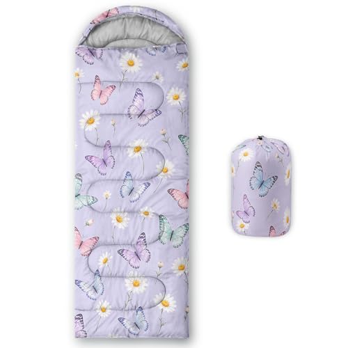 QOOMO Camping Sleeping Bags,3 Season Warm & Cool Weather,Lightweight,Waterproof Sleeping Bags for Adults & Kids,Traveling,and Outdoors,Camping Gear Equipment - color: Butterfly 3