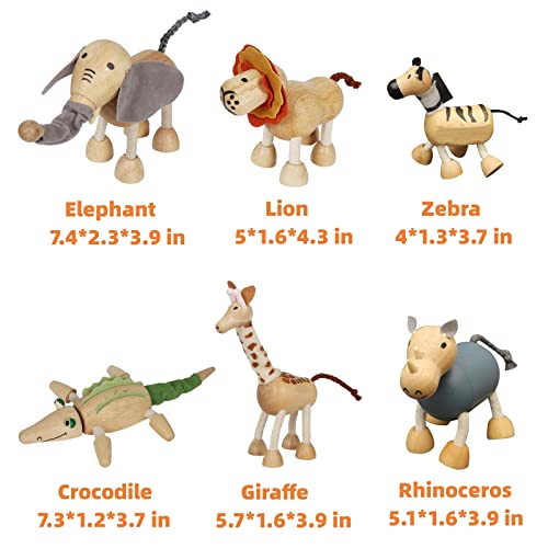 14 Pack Bendable Wooden Animal Toys, Smooth Natural Wood Zoo Farm Jungle Safari Animals Figures - color: 14 Pack Animals