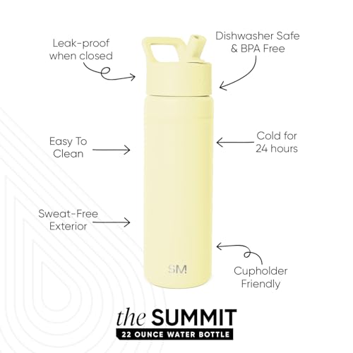 Simple Modern Insulated Water Bottle with Straw | 22oz | Yellow | Summit Stainless Steel Water Bottles, Metal Cup | Leak Proof for School, Gym, Travel, Sports | Buttercup - color: -Buttercup, style: 22oz
