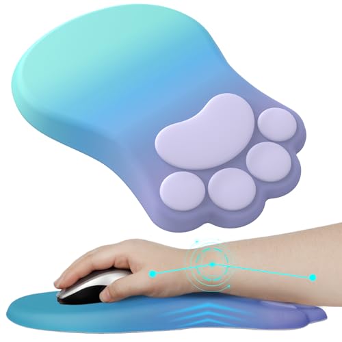L-SPOUTTO Ergonomic Mouse Pad with Wrist Rest,Cute Mouse Pad Wrist Support | Cat Paw Comfortable Massage Design,Computer Pain Relief Mousepad with Non-Slip PU Base for Desk Laptop Gaming,Purple&Green - color: Purple & Green