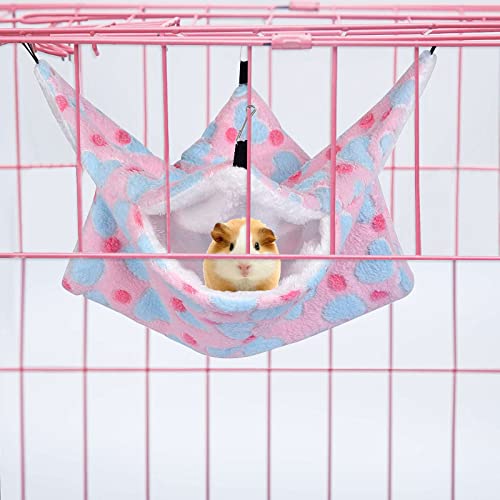 Petmolico Small Pet Warm Plush BunkBed Hanging Hammock Cage Accessories for Parrot Sugar Glider Ferret Squirrel Hamster Rat Hideout Playing Sleeping, Pink Heart