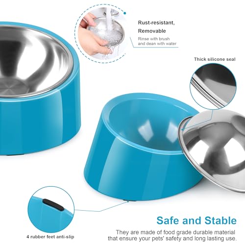 Tilted Dog Bowl Non-Slip & Non-Spill Pet Feeder with Elevated Detachable Melamine Stand, Easy to Get Food Dog Dish, S/100ml Blue - color: Blue, size: Small(100ml)