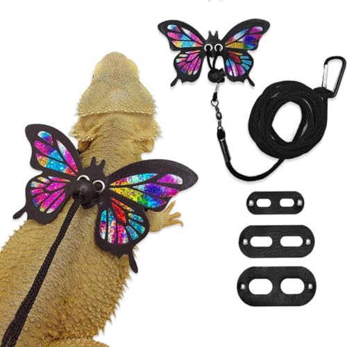 Bearded Dragon Harness Leash Set Adjustable 3PC Leather Vest Butterfly Wings Harness Lizard Outdoor Walking Control Rope for Iguana Gecko Chameleon Hamster Ferret