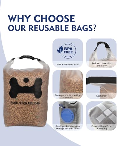 ANVS Silicone Pet Food Storage Bag,40-Cup Dog Food Travel Bag with 2PCS Collapsible Bowls, Perfect for Camping Trip, Dog Boarding, Weekend Getaways and Travel