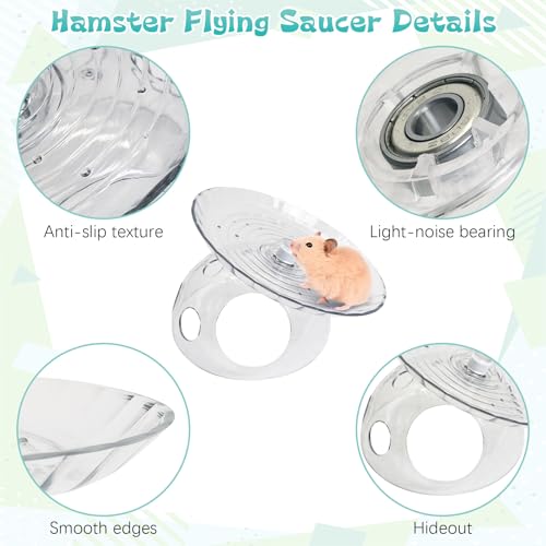 Hamiledyi Hamster Flying Saucer with Hideout House Plastic Hamster Wheel Small Animal Silent Running Wheel Gerbil Exercise Wheel Toy for Mice, Hamster and Other Small Pets (7In, Transparent) - color: Transparent