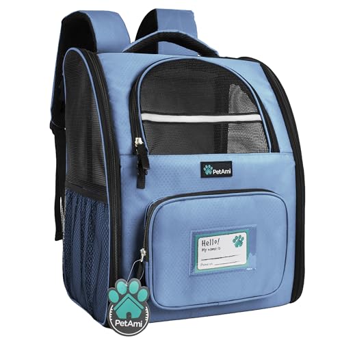 PetAmi Dog Backpack Carrier Airline Approved Cat Pet Puppy Bag, Light Blue | Ideal for Small Medium Large Pet up to 18 lb, 2 Side Entry Structured No-Collapse Frame, Ventilated Bookbag for Hiking Travel - color: Light Blue