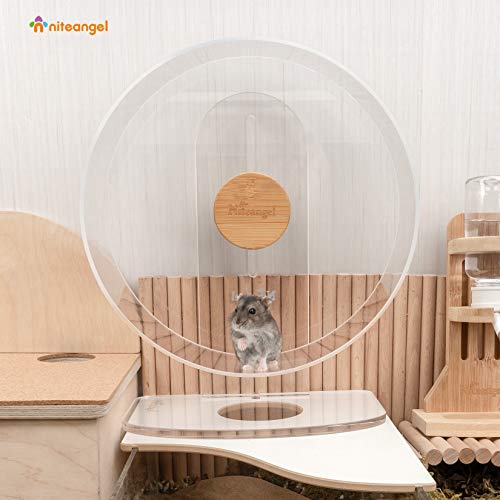 Niteangel Silent Hamster Exercise Wheel - Dual-Bearing Quiet Spinning Acrylic Hamster Running Wheel for Hamster Gerbils Mice Degus Or Other Small Animals (Medium - Wider Version) - size: Medium - Wider Version