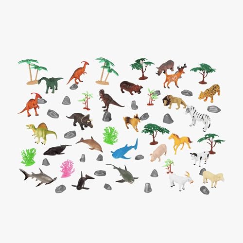World of Animals 60-Piece Animal Figure Playset, 4 Animal Habitats, Ages 3+ | Includes Dinosaurs, Safari, Marine and Farm Animals with Trees, Coral and Rocks for Habitat Learning and Pretend Play