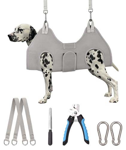 Kkiimatt Dog Grooming Hammock,XX-Large Hammock for Nail Trim, Hanging Harness for Nail Trimming,Dog Sling Restraint Holder for Pet Grooming Suspension Hanger with Thick Fabric Neck Support - size: XXL (120 LB Max) Silver Grey 16-27in