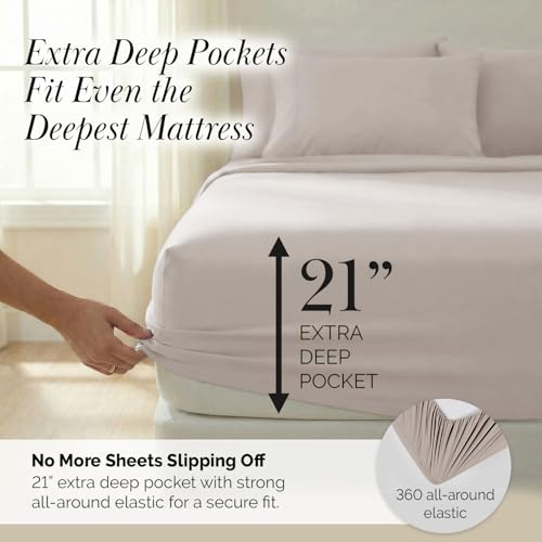 Southshore Fine Living, Inc. 21 Inch Extra Deep Pocket Queen Sheet Set 6 Piece Microfiber Bed Sheets Queen Size For Thick Mattress, Pet Hair Resistant Bedding Hotel Quality Wrinkle Free, Natural Beige - color: 02 - Natural Beige (Formerly Bone), size: Que