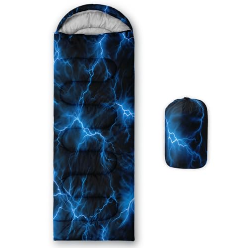QOOMO Camping Sleeping Bags,3 Season Warm & Cool Weather,Lightweight,Waterproof Sleeping Bags for Adults & Kids,Traveling,and Outdoors,Camping Gear Equipment - color: Blue Lighting 2