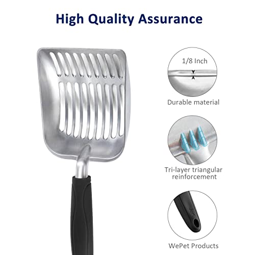 Cat Litter Scoop, Aluminum Alloy Sifter, Kitty Metal Scooper, Deep Shovel, Long Handle, Poop Sifting, Kitten Pooper Lifter, Durable, Heavy Duty, for Litter Box - color: FLAT Aluminum \ #06 Black Handle, size: Small