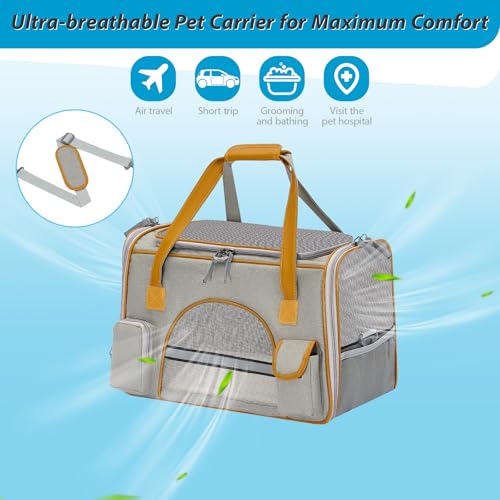 Pesen Soft Cat Carrier, 18 x 11 x 11 Inches, Holds Pets Up to 16 lbs | Anti-Collapse Pet Travel Carrier with Multiple Storage Pockets for Medium Cats, Puppies, Rabbits and Other Small Animals