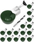 Chicken Waterer Cups (16 Pack) with 3/8" Drill Bit - Green | Automatic Poultry Drinker Feeder Kit for Chickens, Ducks, Turkeys, Quail, Bunnies | DIY Gravity Fed Bucket Water Dispenser - color: Green, size: 16 Pack + Drill bit