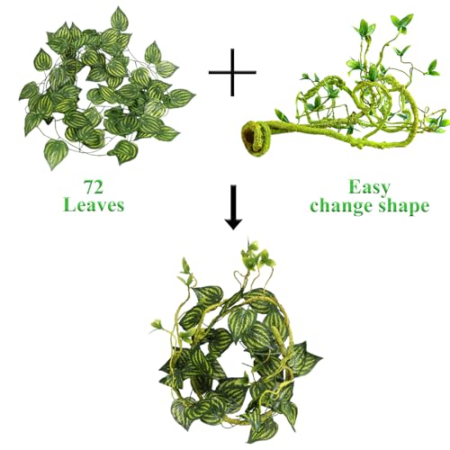 Grddaef Reptile Vines Plants for Terrarium, Flexible Vines Jungle Climbing Branch with Leaves Tank Decor for Snakes Bearded Dragons Geckos Hermit Crabs Lizards Chameleons