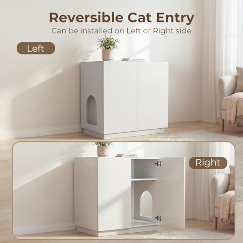 Amunrbrek Large/Tall Litter Box Enclosure, Modern Wooden Litter Box Furniture for XL Litterbox with Hidden Storage as Sideboard Cabinet (White) - color: White