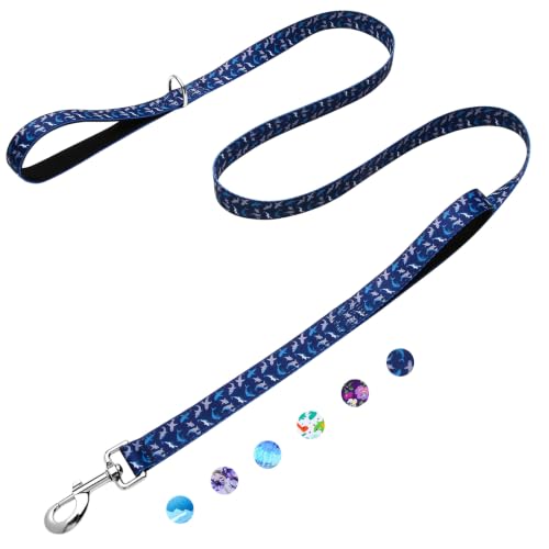 Double Handle Dog Leash 5 Foot with 2 Padded Handles, Heavy Duty Nylon Dog Leash with Traffic Control Handles,Walking Training Lead, Deep Blue Shark - color: Deep Blue Shark, size: 1 in x 5 ft