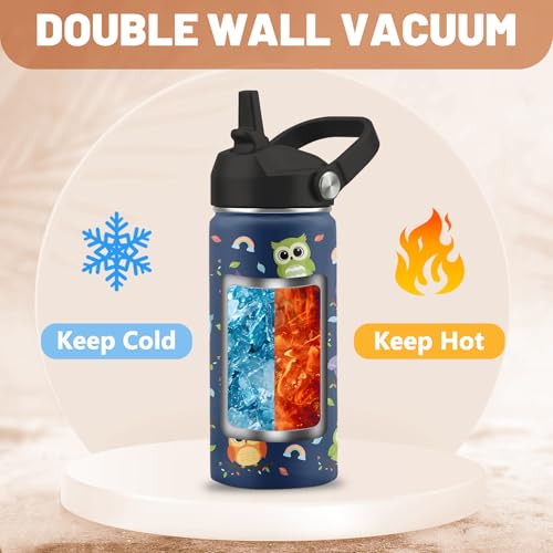 Owl Gifts, 16 oz Water Bottle with Straw Lid, Owl Water Bottle | Stainless Steel Insulated Tumbler, Cute Animals Cups Gifts for Birthday Christmas - color: Owl