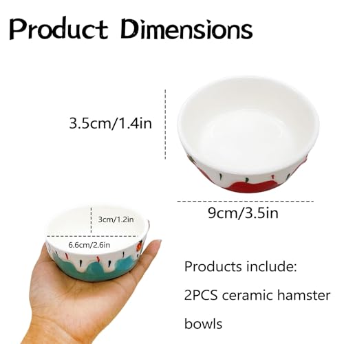 2 Pack Hamster Food Bowl Small Animals Ceramic Food Water Bowl Rat Bowls Prevent Tipping Moving for Gerbil Chinchilla Hedgehog (Color: Red + Blue) - color: Red + Blue